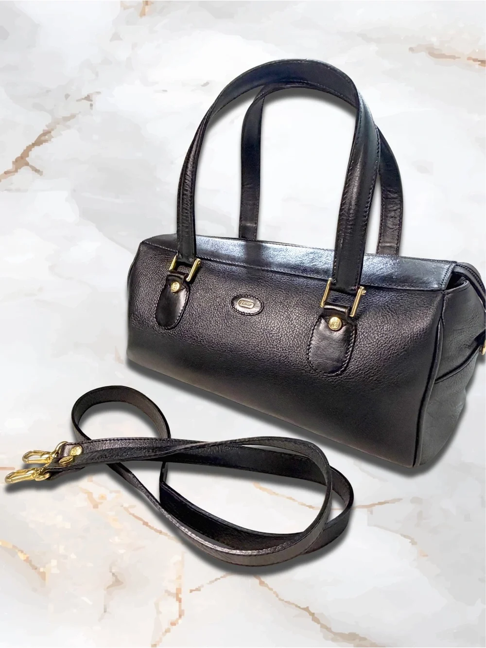 Vintage BALLY Black Leather 2-Way Satchel Crossbody East West Bag Italian Made